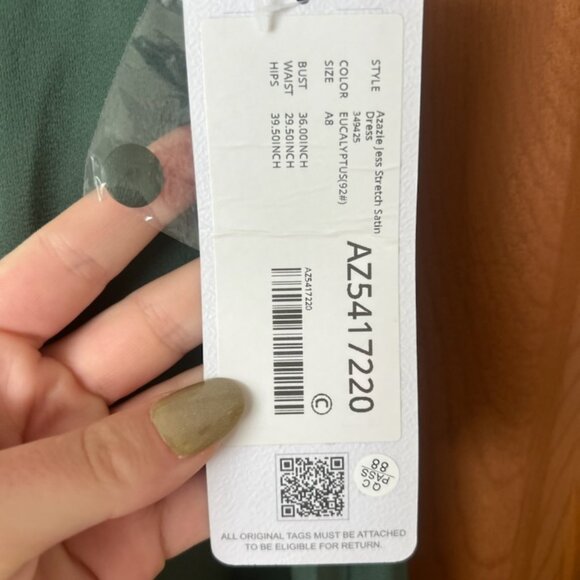 Azazie Jess Eucalyptus Sheath V-Neck Stretch Satin Dress Size A8 - Picture 4 of 10